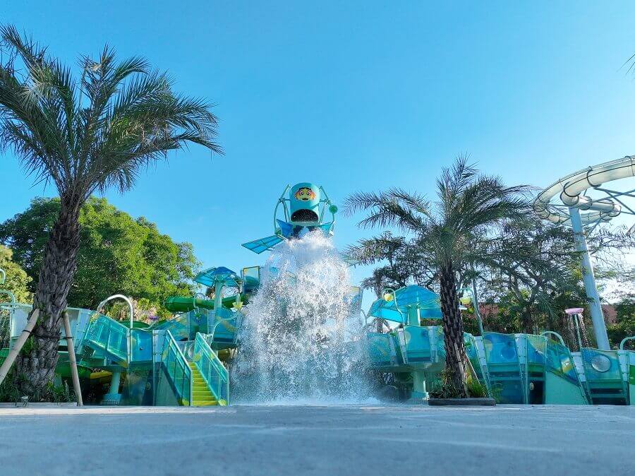 Children playing on AquaPlay water playground at Waterbom Bali