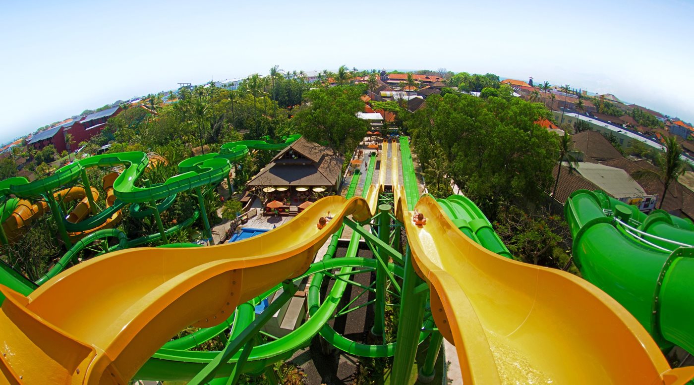 Side-by-side slides of Fast N Fierce at Waterbom Bali